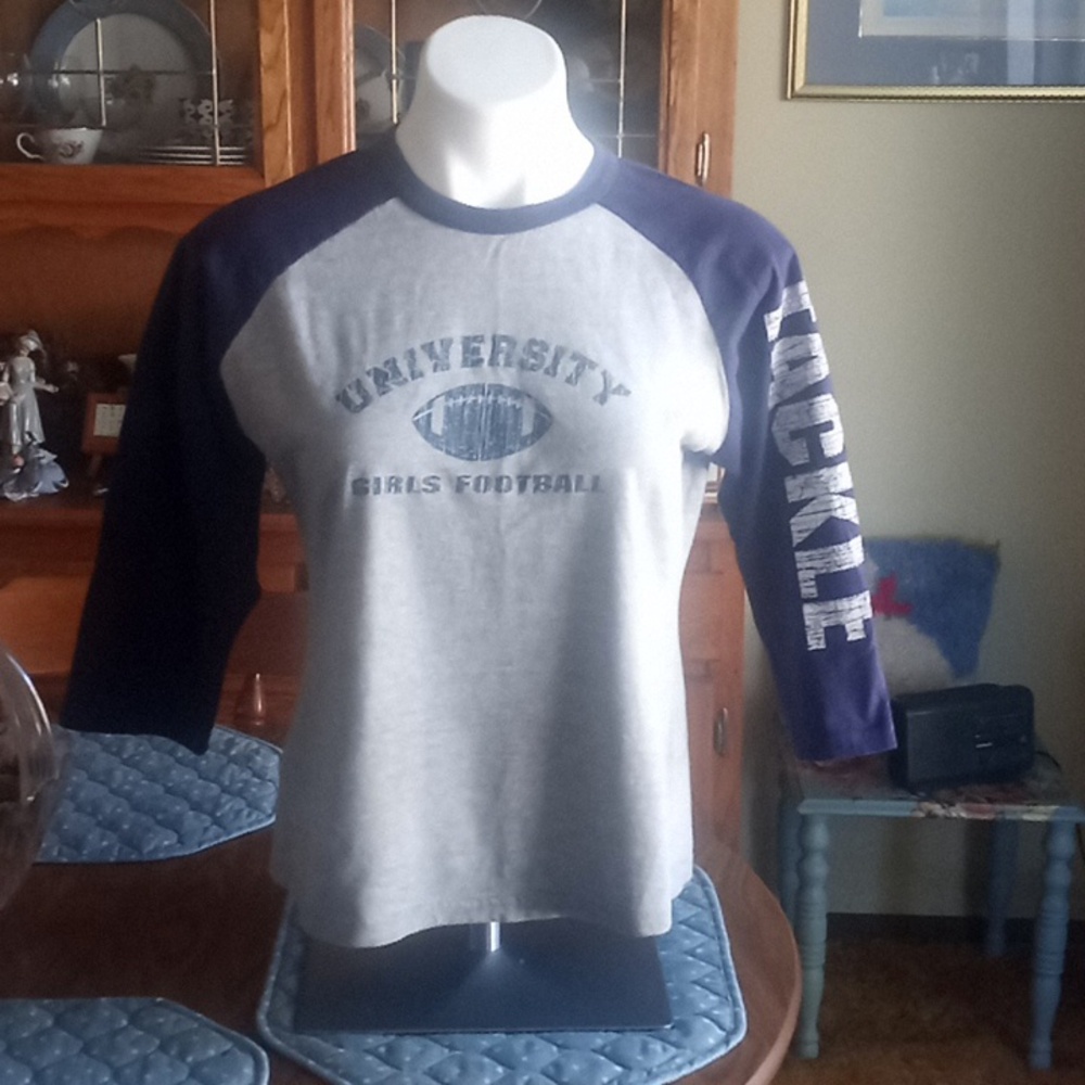 Gray and Blue Raglan Sleeve Tee